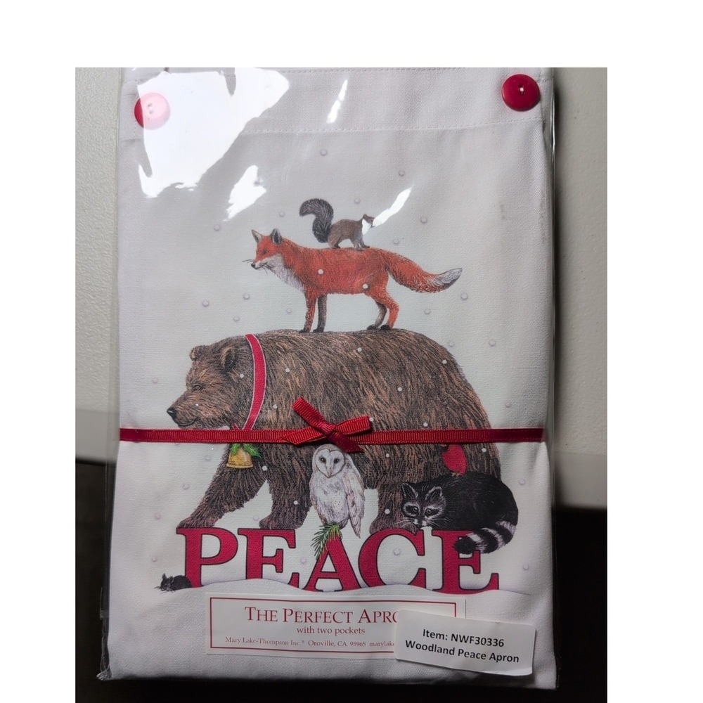 NEW Mary Lake Thompson THE PERFECT APRON TWO POCKETS Woodland Peace Bear Fox Owl